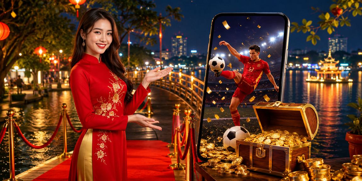 Khung cảnh Hà Nội với tà áo dài và không khí xem bóng đá trực tuyến trên điện thoại di động buổi tối